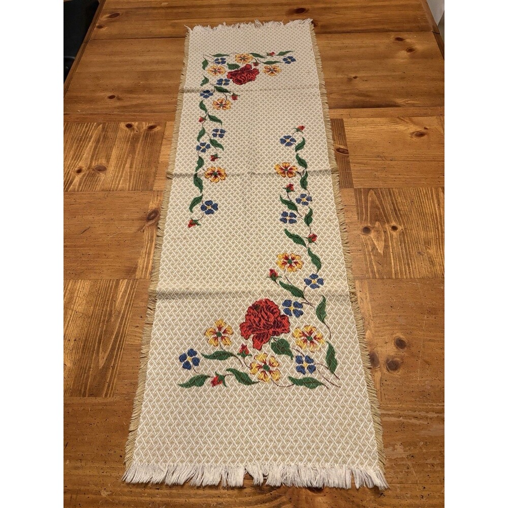 VTG Mid Century Table Runner Kitchen Towel Vintage Linen Cheerful Floral Print